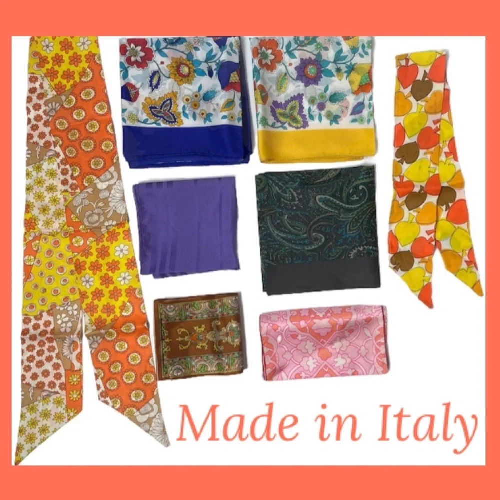 Vintage Italian 60’s 70’s Scarves Hair Tie Lot Made in Italy Vintage Silk Scarf